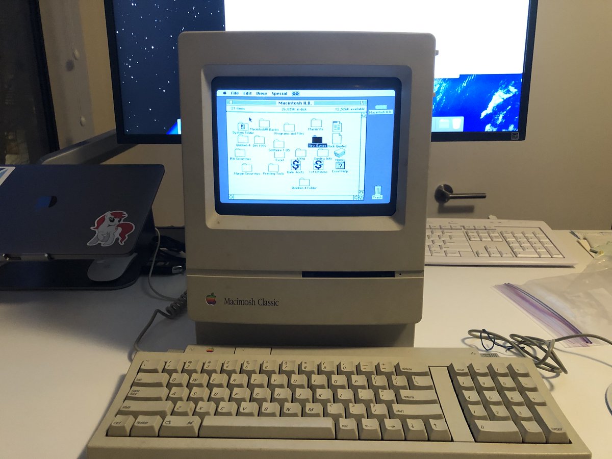 RichMironov's tweet photo. It’s alive!!!
Successfully booted this c1991 Mac Classic alongside its modern sibling.  You can see family resemblance… #WhatsOldIsStillOld #ButEntertaining https://t.co/TJTMdUKVKK