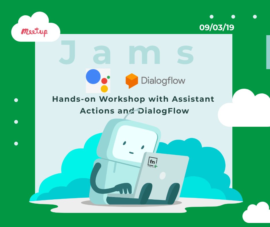 abhisTake's tweet photo. Building your next #chatbot but don't know how to get started? Get started with #DialogFlow and #AssistantActions this weekend with @fnplusofficial.
RSVP here: https://t.co/STLozwt6l5 https://t.co/IiGQpjdKLi
