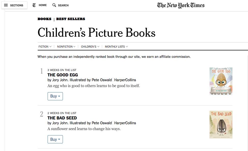 Hooray AGAIN!! Holy moly, 'The Good Egg' is a 'New York Times' bestseller, again at #1, and 'The Bad Seed' is a 'New York Times' bestseller, again at #2, and I'm blown away and it's totally surreal and I don't really know what else to say, so I'll just post these: ✨✨✨✨✨✨
