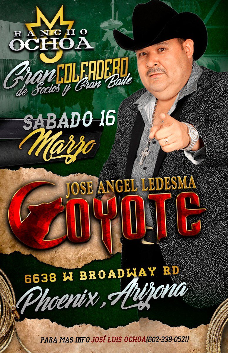 TelemundoAZ's tweet photo. 🔊 ¿Quieres ganar pases dobles para ver a El Coyote y su Banda el sábado 16 de marzo? Sigue a nuestra #BuscaAventuras @PTorresTV y no te pierdas Acceso Total este sábado a las 10:00 a.m. https://t.co/jH8G5RXQEq https://t.co/NuZaep25rW