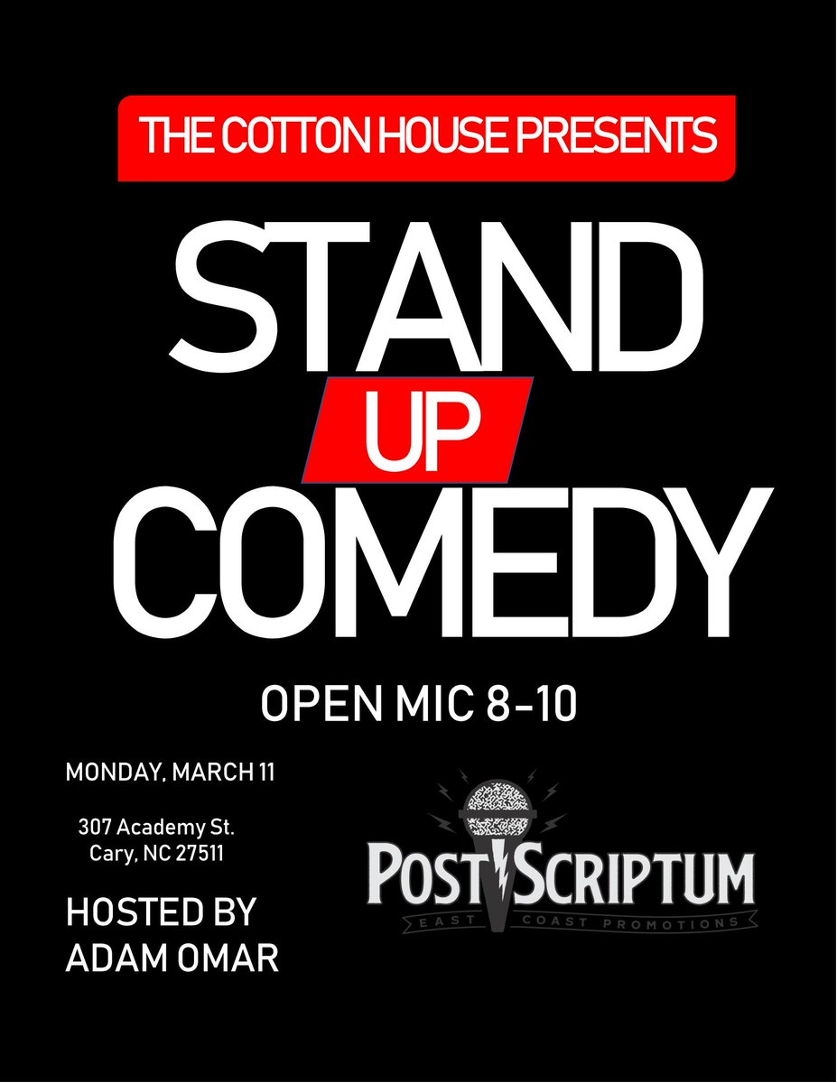 PostscriptumP's tweet image. Join us at the @CottonHouseBeer , in downtown Cary for a night of Bits and Brews! Announcing @PostscriptumP &apos;s first comedy open mic!