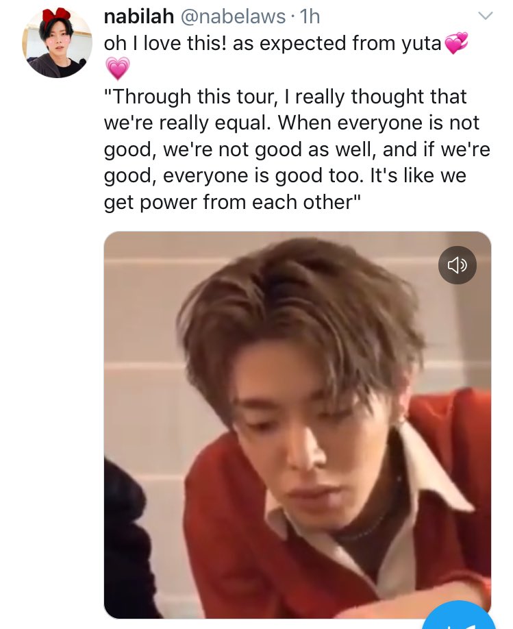 “Through this tour, I really thought that we are really equal. When everyone is not good, we are not good as well, and if we are good, everyone is good too. it’s like we get power from each other”Yuta, vlive (2019)