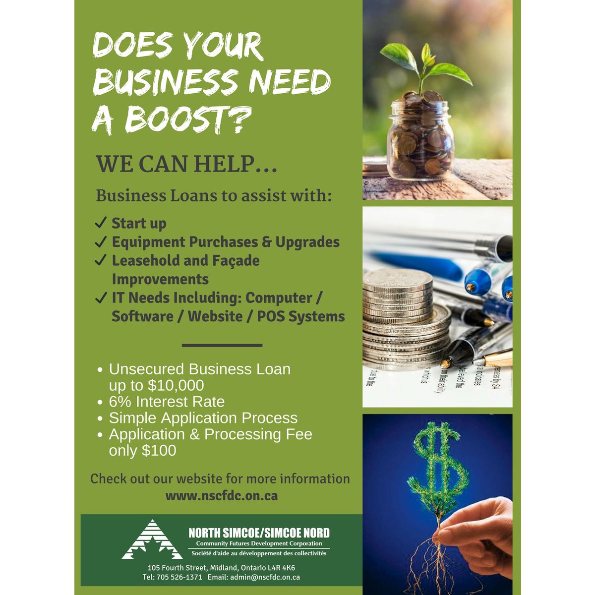 midland's tweet photo. @northsimcoecfdc is here to help boost your small business with loans now available up to $10,000.
Profile (details on website): https://t.co/JjZf1D1XO8
#NSCFDC #Business #Loans #Grow #ShopMidland https://t.co/Uexu8XDUrD