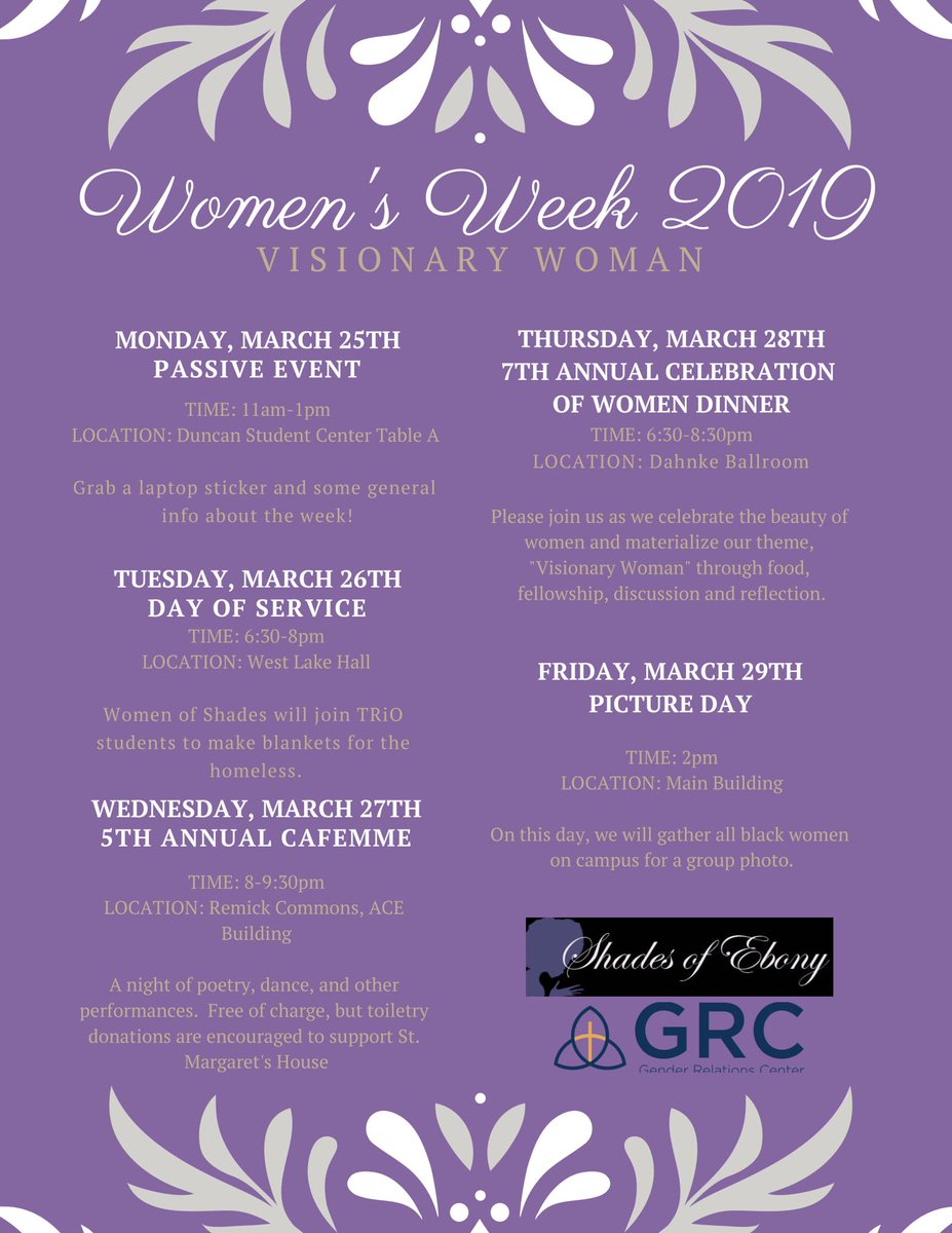 shades_nd's tweet photo. join us later this month for our legendary women’s week. our theme this year?                                                         visionary woman.                                         we look to honor women who break barriers &amp; create seats at the table for others. https://t.co/TFHz1CWjEw