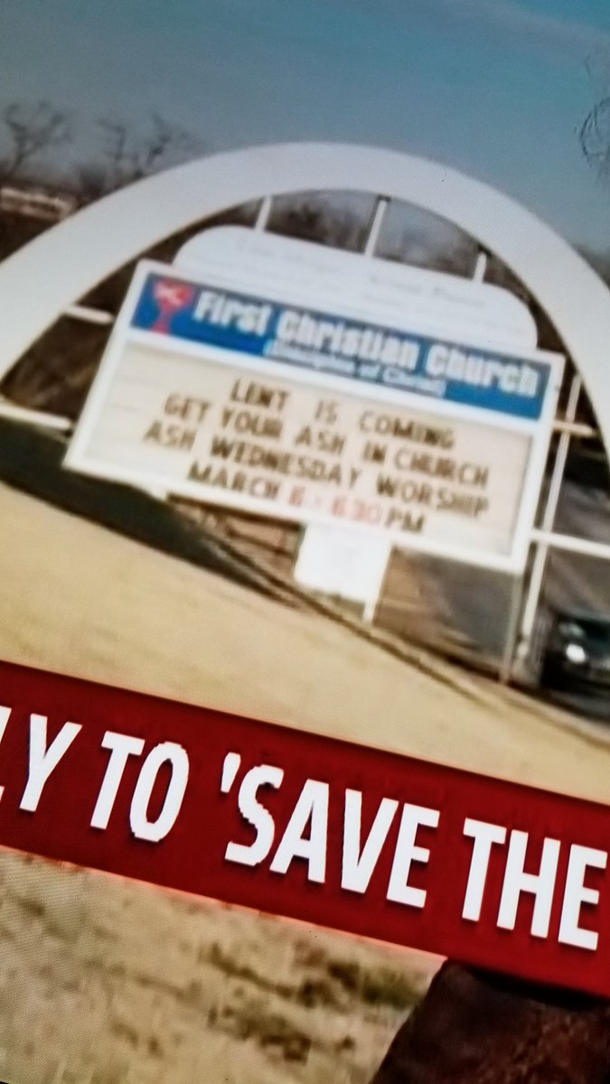 DadToTwoKids's tweet image. While watching the news &amp;amp; a piece on the #EggBuilding in #OklahomaCity, I see this on the church marquee in the background... 😆 "Get your ash in church!" #kfornews #ThisIsUs #YouShouldBeHere #BuildABetterBoat #KFOR #AshWednesday #Lent2019