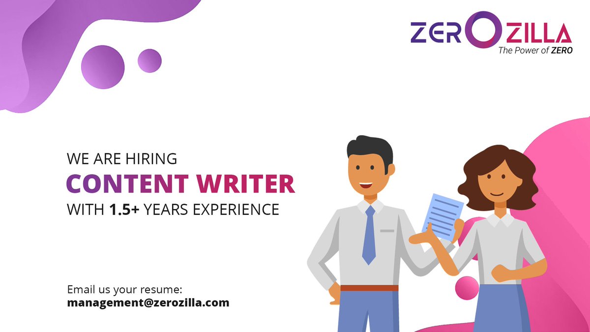 Zerozilla_com's tweet image. We at Zerozilla Technologies are looking for energetic Content Writer. You should have great hold over the English language with a dedication and passion of Brainstorming with the team to come up with engaging ideas.
#contentwriting #contentwriter #technicalcontentwriter #jobs