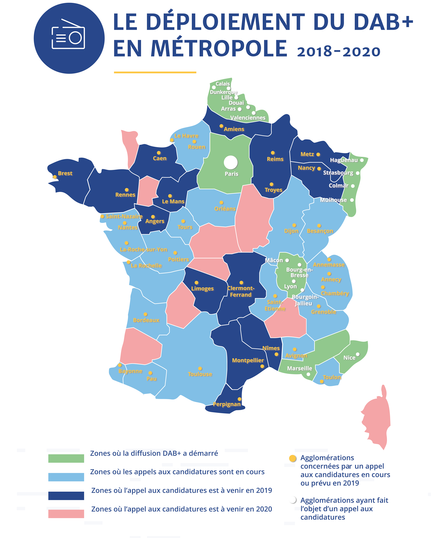 Arcom_fr's tweet photo. 📻 Retrouvez la carte du déploiement du DAB+ en métropole ici 👉🏼 https://t.co/OdBAX4wsrj https://t.co/g1DiFjknUS