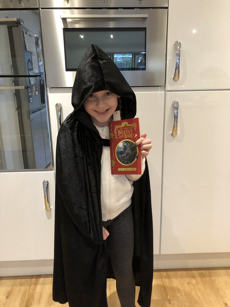 StephanieRobbin's tweet photo. Only props and books at our school. Tilly has taken Deaths cloak as told in the story of The Three Brothers in the Tales of Beedle the Bard  #pottermad #worldbookday19 @MrsHanley3H  @jk_rowling https://t.co/cUjjXlmcY2