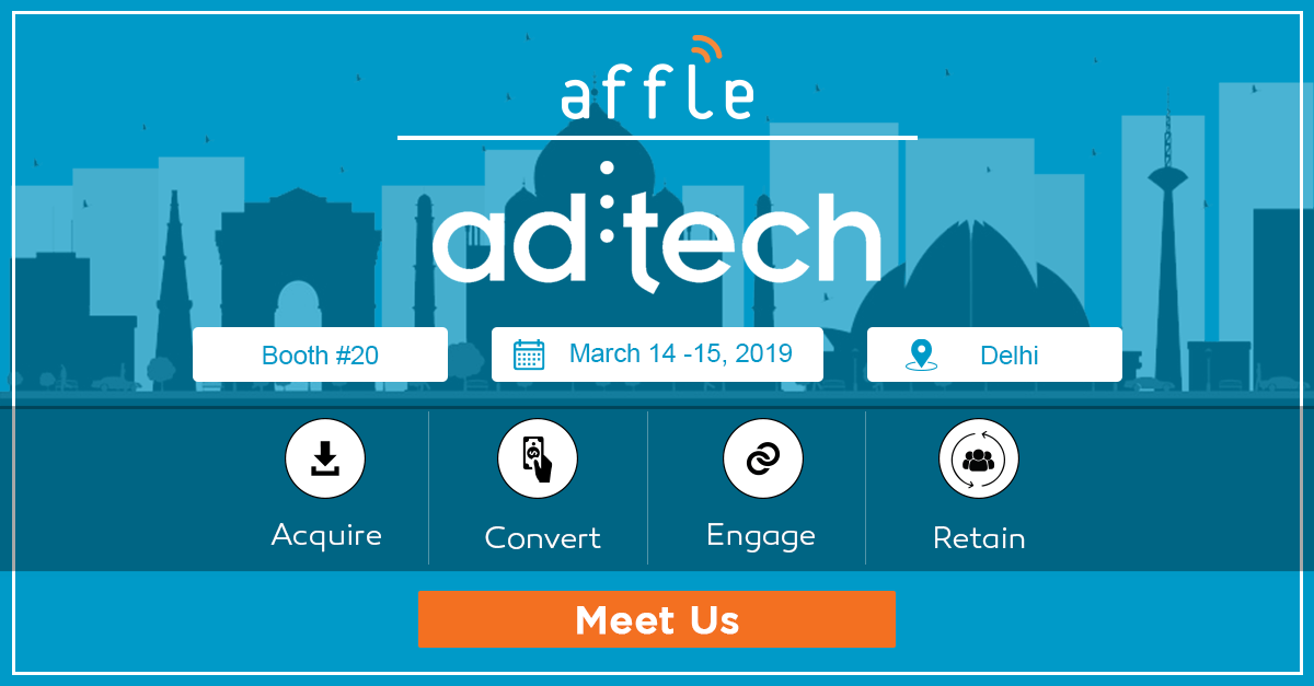 affle's tweet photo. Ad:Tech 2019 is coming soon. If you are looking for a partner that can drive a holistic marketing experience for your brand, from acquisition, retention to driving consumers from online to offline with more measurability, meet us at booth #20 for some exciting updates.
#adtechIN https://t.co/BZOFrsSduE