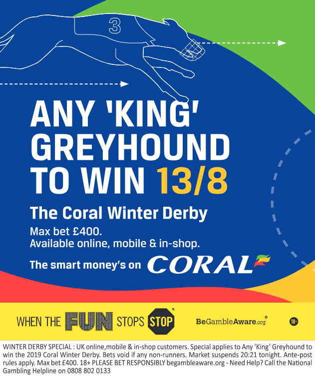 HoveGreyhounds's tweet photo. 13/8 on either King Turbo or King Dylan to win with @Coral
#winterderby #hovestadium #hovedogs https://t.co/g0NsQw1W7b