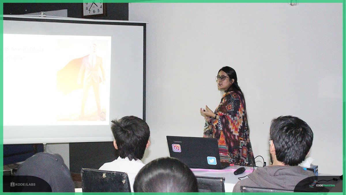 CodePakistanio's tweet image. Kulsoom Nouman our Senior Digital Marketing Executive gave an impactful presentation on &quot;How To Fake Confidence Until You Make It&quot; that charged up the audience with more enthusiasm and self-esteem. | #CodePakistan #KoderLabs