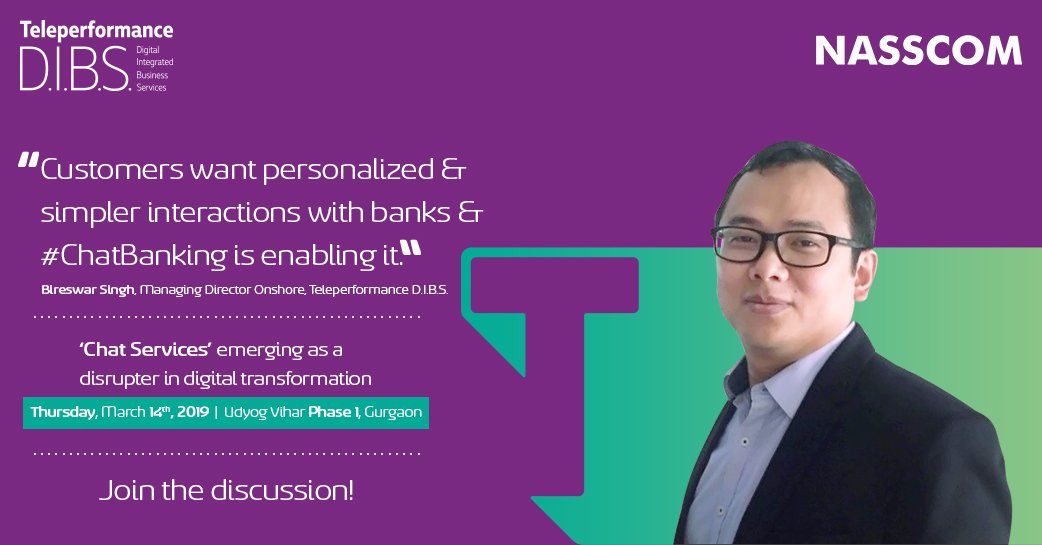 TPIndiaOfficial's tweet photo. #TPDIBS invites you to the Digital Banking roundtable in association with @nasscom on 14th March 2019.
Join the discussion!
R.S.V.P. to naini.choudhury@teleperformancedibs.com, Kanwar.singh@teleperformancedibs.com
#ChatBanking #AI #LiveChat #ChatBots #IntegratedChat #BankingCX https://t.co/lxPJR5LzNG