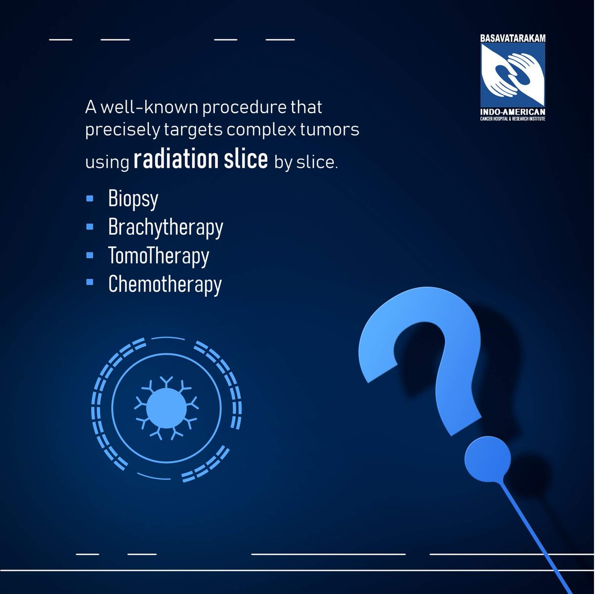 Test your knowledge. Post the right answer in the comment box.
#basavatarakam #quiztime #cancerawareness #spreadtheword #oncology #cancer #fightagainstcancer