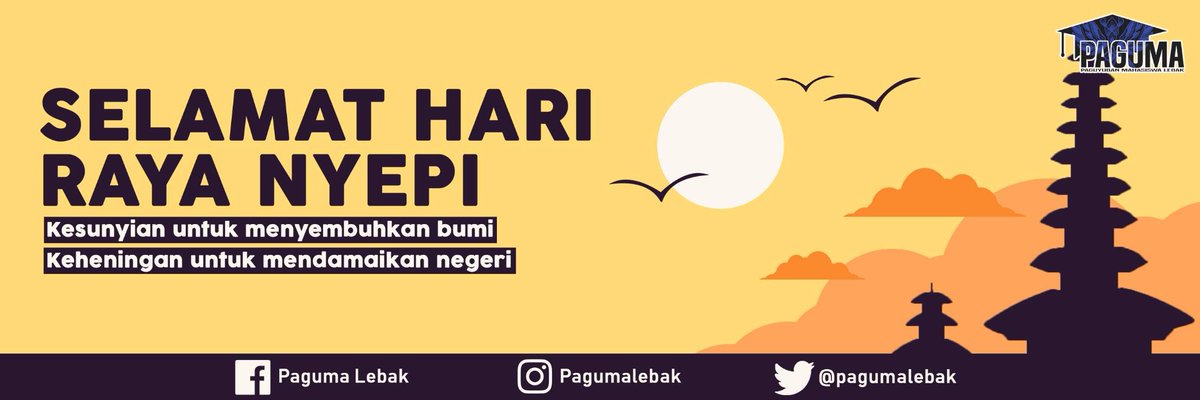 pagumalebak's tweet photo. [PAGUMA DI HARI RAYA NYEPI]

Kami dari Paguyuban Mahasiswa Lebak mengucapkan Selamat Merayakan Nyepi Tahun Baru Saka 1941 kepada sahabat-sahabat yang merayakan. Terus bersatu dalam keberagaman. Jangan pernah lelah mencintai Indonesia.
#maringaguyub
#PAGUMALEBAK
IG : @pagumalebak https://t.co/9Xd5qgAUhI