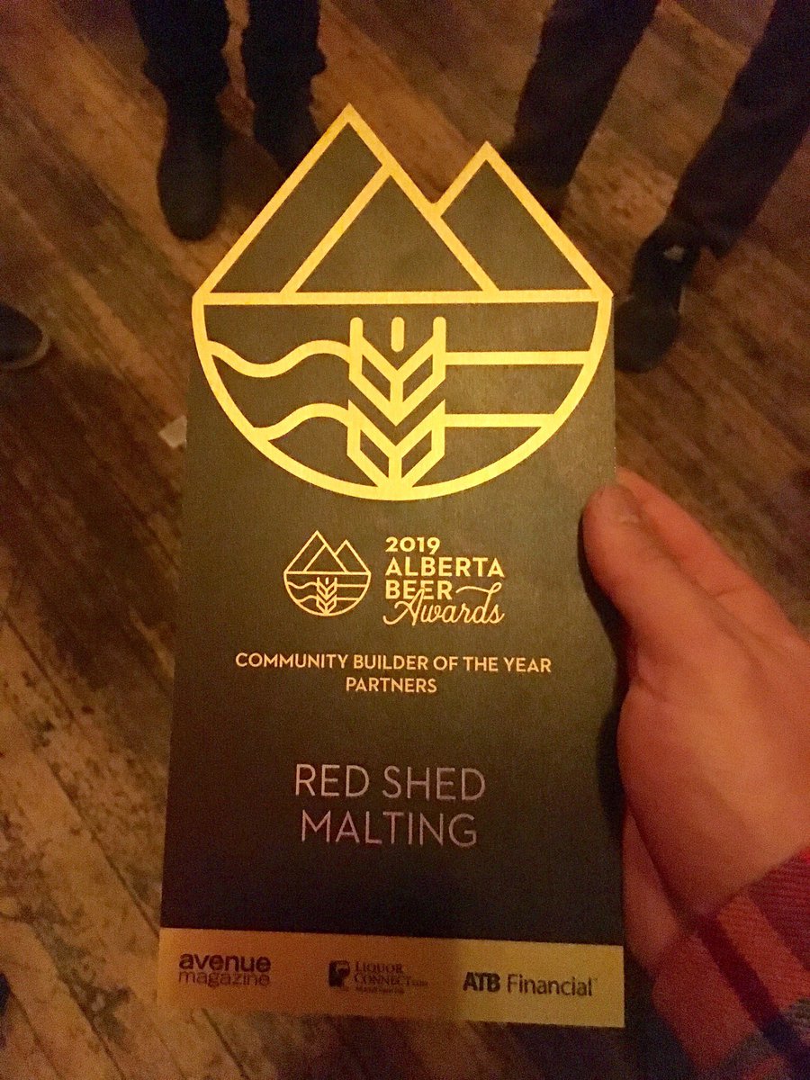 redshedmalting's tweet photo. Wow! What an honour to win Community Builder of the Year at #ABBeerawards 😁 We feel so fortunate to be part of such an amazing industry surrounded by so many friends!!! 🍻 
.
#acbc2019 #Albertabeerawards #communitybuilder #redshedmalting #abcraftbeer #abcraftmalt #familybusiness https://t.co/V8XE02GdtA