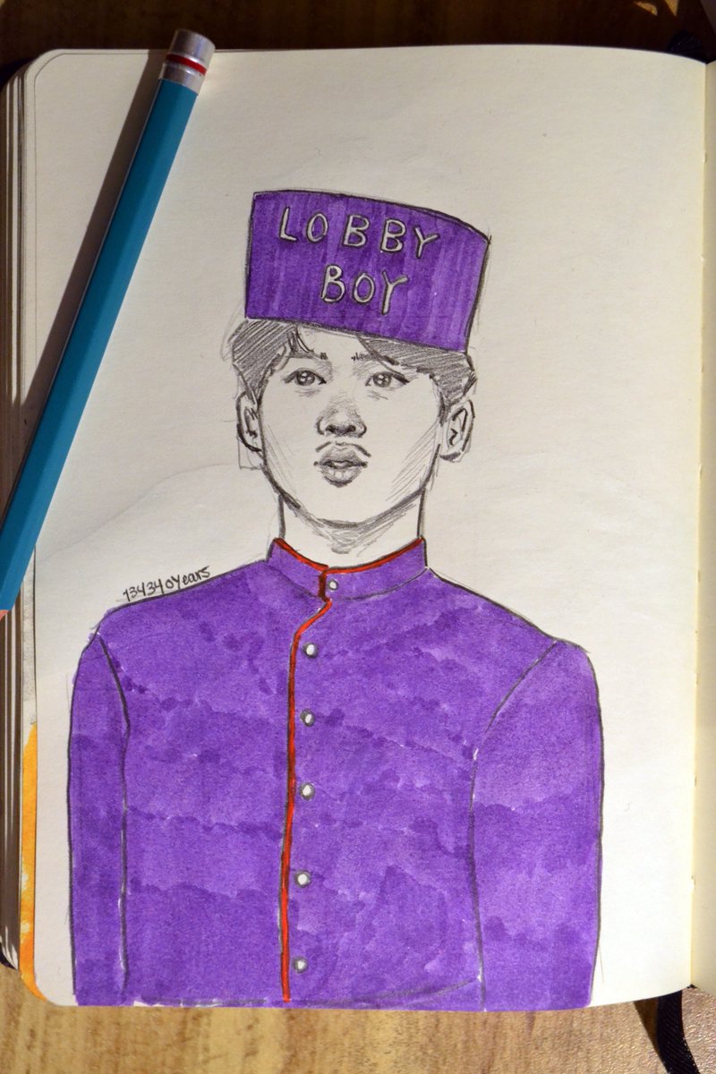 20190306 / day 65"is he flirting with you?" so looks like the theme is bts as movie characters but, i'm crying, Jungkook looks so cute as Zero from The Grand Budapest Hotel. (i was making everyone from a different movie but this gave me an idea...) @BTS_twt