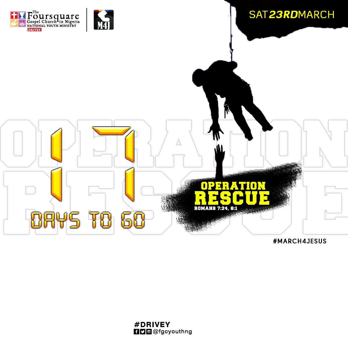 fgcyouthsfagba's tweet photo. 17days to go
#March4Jesus
#M4J2019
#OperationRescue https://t.co/fWBVgOITGR