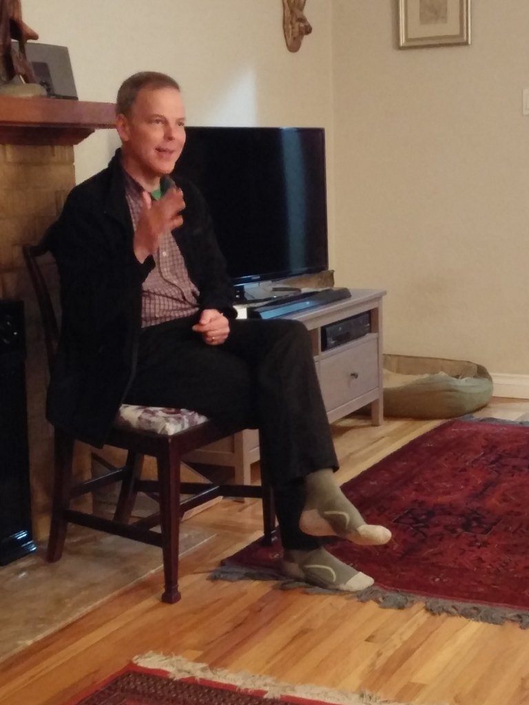 DavidMerner's tweet photo. Our Gorge-Tillicum neighbourhood coffee meeting last night was inspiring. Many who attended were NDP voters who are disappointed by the NDP's support for fracking and LNG in BC's northeast. They are now looking at the Green Party as aligning with their values. 1/3 #ESSGreens https://t.co/RIILIVjC2j