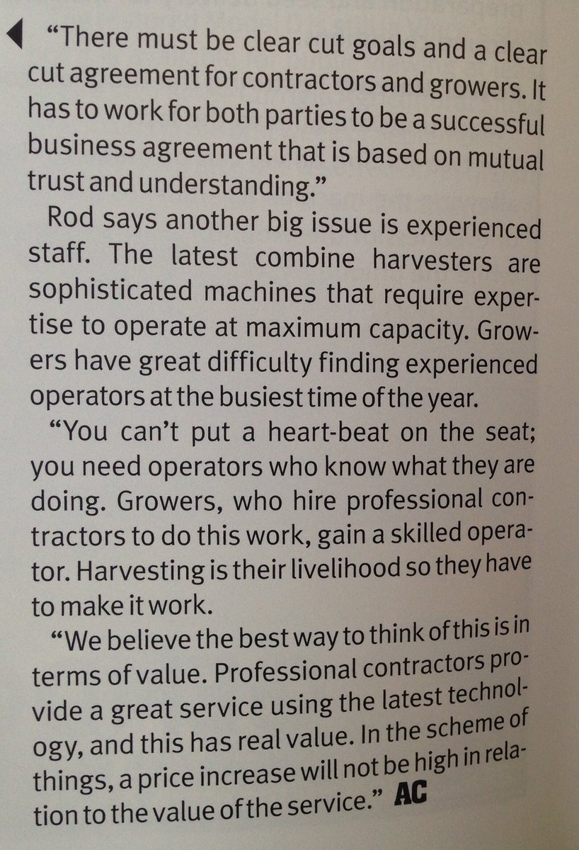 Professional contract harvesters service price will increase in 2019. The value &amp; service professional contractors provide to the Australian grains industry is legendary &amp; will continue to be so into the future.