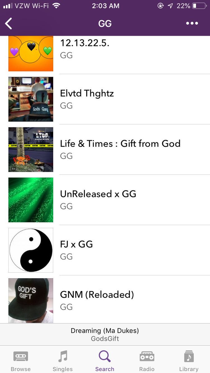 Timeless Pieces by GodsGift
Est. 2010 

spinrilla.com/Gods_Gang

#HHealHHer    🖤
#HHealHHim    💛
#HHealing         💚
#LimitlessLove  💜
#StraightBlackPride 🏴

🤲🏾✨🤓📚📖
Love Yourself 
Love yOur Family 
Love yOur Community 
Love yOur Tribe 
Love yOur Nation