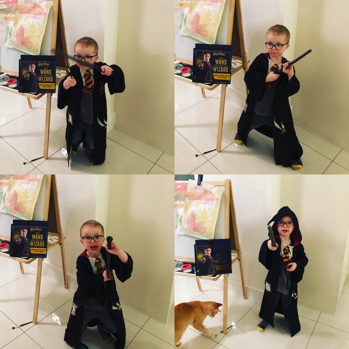 romerley's tweet photo. As parents we are so lucky to have our very own wizard that can even cast spells! He was trying to make a paint brush disappear & instead a cat appeared ๐คฃ! Happy World Book Day! #wizard #harrypotter #visionteaching #allyouneedisvision #worldbookday @RogerBlundell https://t.co/ILlg78rlV6