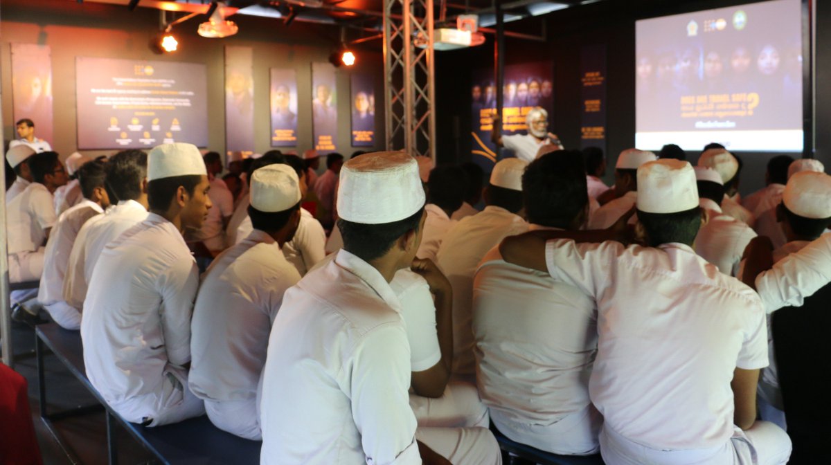 UNFPASriLanka's tweet photo. LIVE: Full house at #DoesSheTravelSafe this afternoon! We are engaging with young men and #boys to raise awareness about sexual harassment in public transport in #SriLanka. 

#IWD2019 https://t.co/y42xmwuJU4