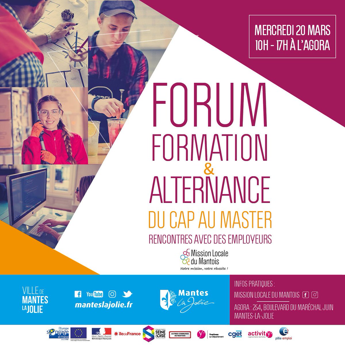 Rendez-vous au FORUM FORMATION&amp;ALTERNANCE le 20/03/2019 à L'AGORA <a href="/ManteslaJolie_/">Mantes-la-Jolie</a> #forum #formation #missionlocale