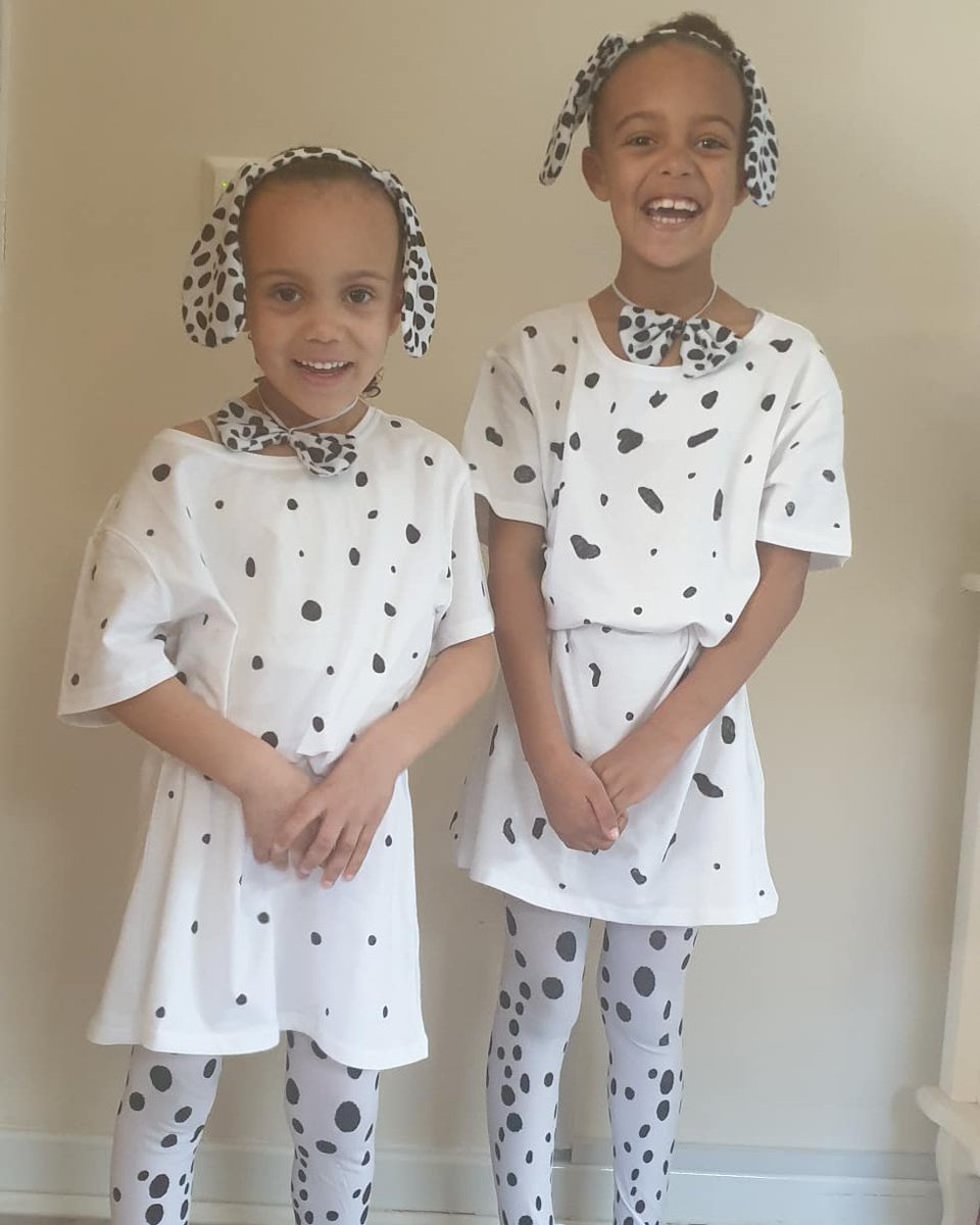 RuthMills_x's tweet photo. World book day 2019 - Dipstick &amp; Lucky from 101 dalmations. Jemiah chose her name 😂🙈 
#WorldBookDay2019 https://t.co/DS2Qh2nkYI
