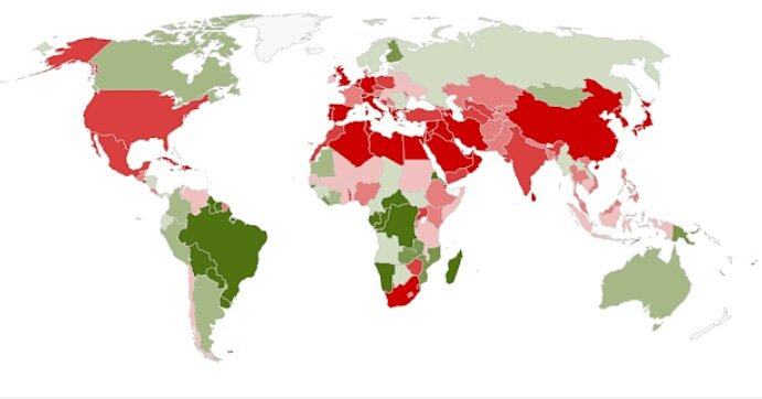elplanetabe's tweet photo. En verde: países cuya biocapacidad es mayor que su huella de carbono. En rojo, todo lo contrario. https://t.co/0jA61ceQDJ https://t.co/ZFO4ZUYVT2