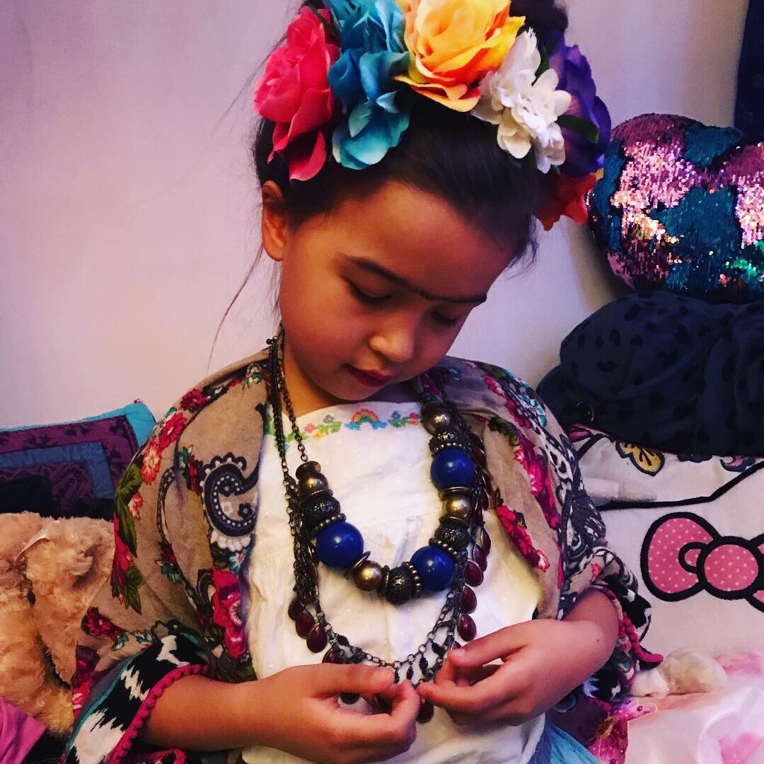 chailarden's tweet photo. When your daughter has become obsessed with #FridaKahlo after reading #goodnightstoriesforrebelgirls #WorldBookDay #dressingup https://t.co/vY9spGYtcH