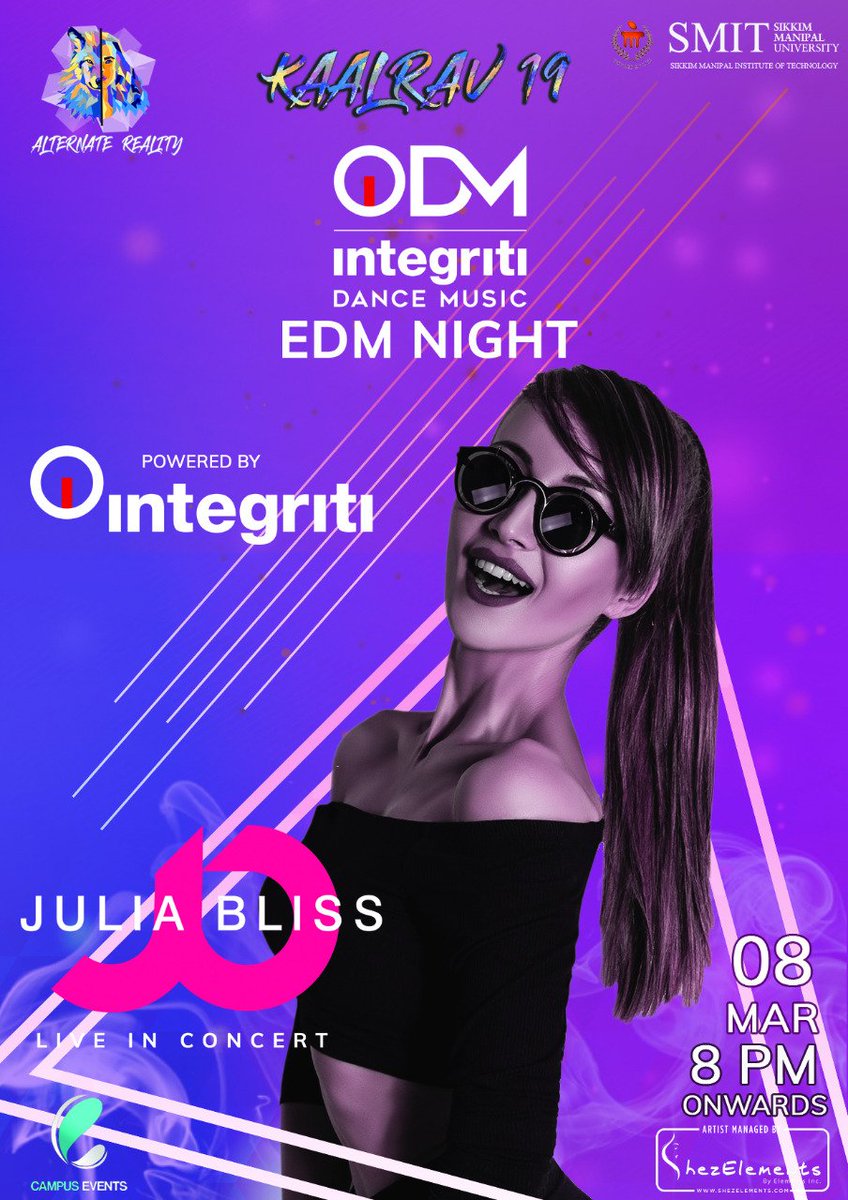 Be sure to catch Julia bliss live in KAALRAV 2k19, SMIT(Football ground), Majitar, Sikkim. on 8th march, 8pm onwards. Powered by INTEGRITI