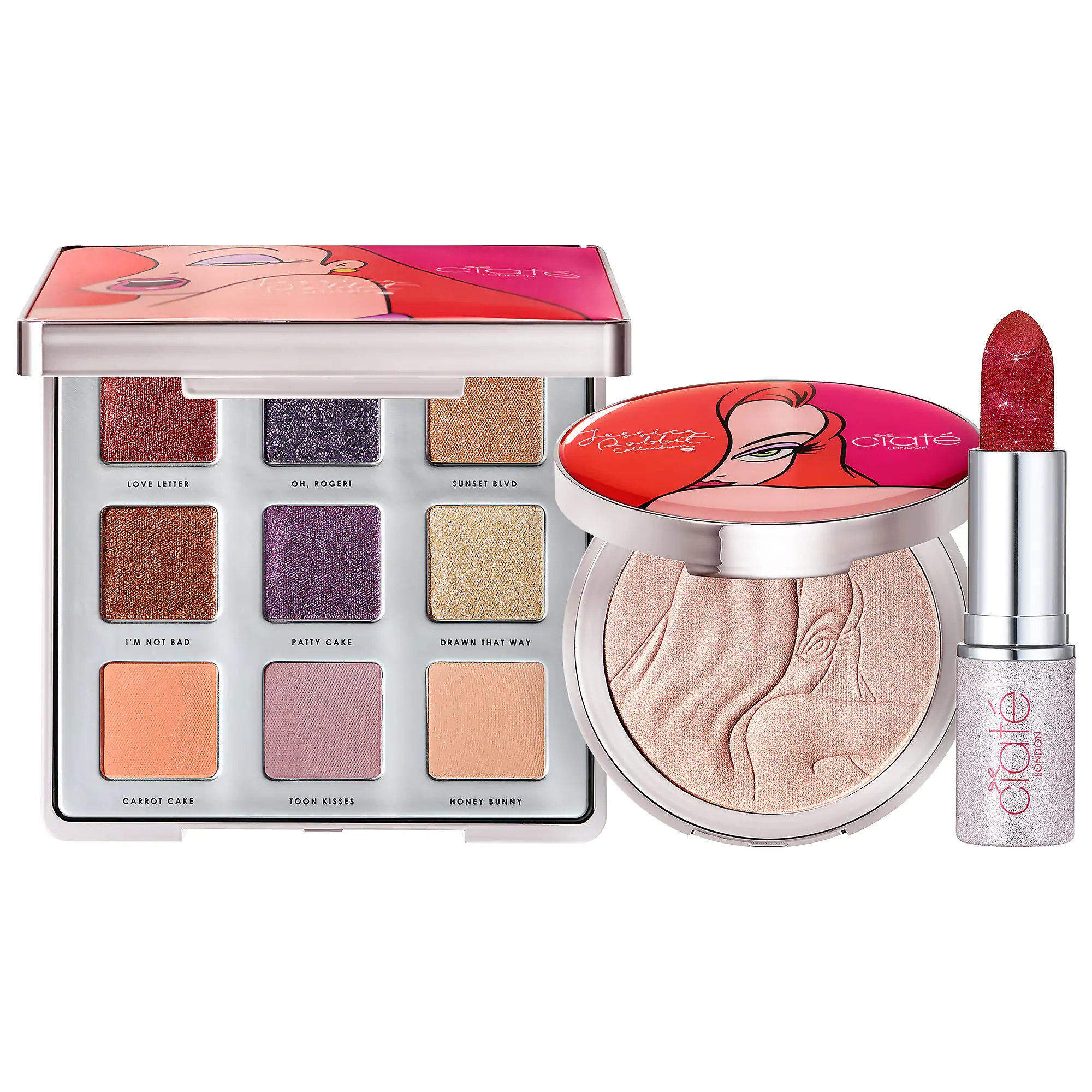 Mimitv 公式 海外コスメ ディズニーのジェシカ ラビットとciate Londonがコラボ ピーチゴールドのハイライト ジェシカ ラビットのドレスのようなメタリックレッドリップ メタリック シマー マット 3つの質感が入った9色アイ