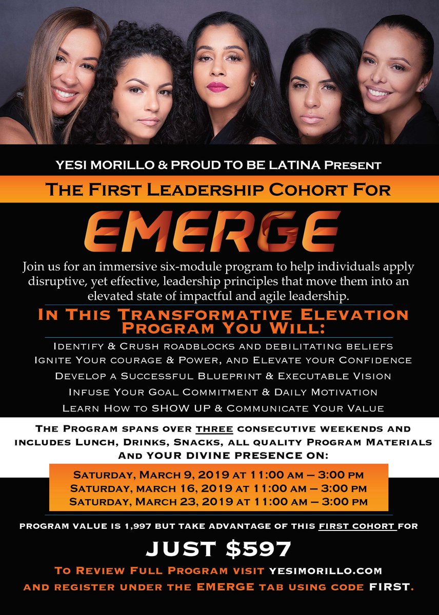 It is YOUR TIME TO ELEVATE! We are running a special cohort of the EMERGE Program starting this Saturday!
Take advantage of this elevation program, valued at 1,997 for just $597. Only four seats left. Registration &amp; Info via yesimorillo.com/emerge/
#refreshyourfire <a href="/Kahshanna/">Kissing Lions PR</a>
