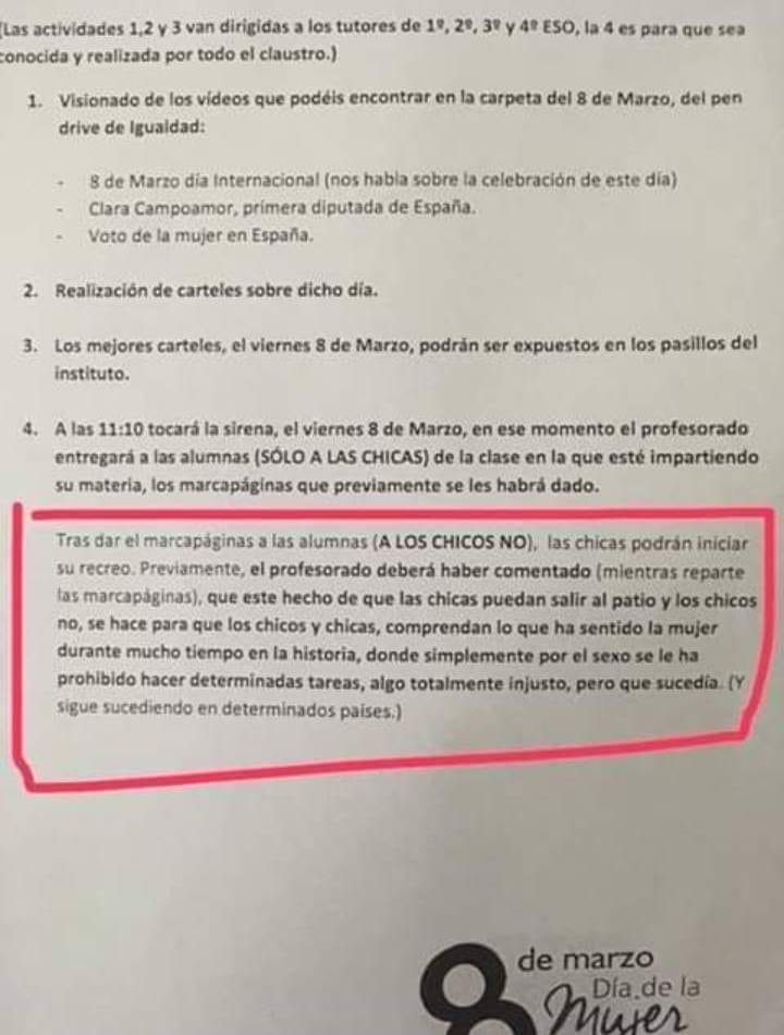feminisciencia's tweet photo. Los niños varones no podrán salir al recreo el Día de la mujer para q tomen consciencia de los daños q supuestamente perpetraron sus bisabuelos patriarcales. 
¿Dejarán sin recreo a las niñas para q tomen consciencia de q los varones pobres y obreros construyeron su escuela? https://t.co/StpS9FFLaZ