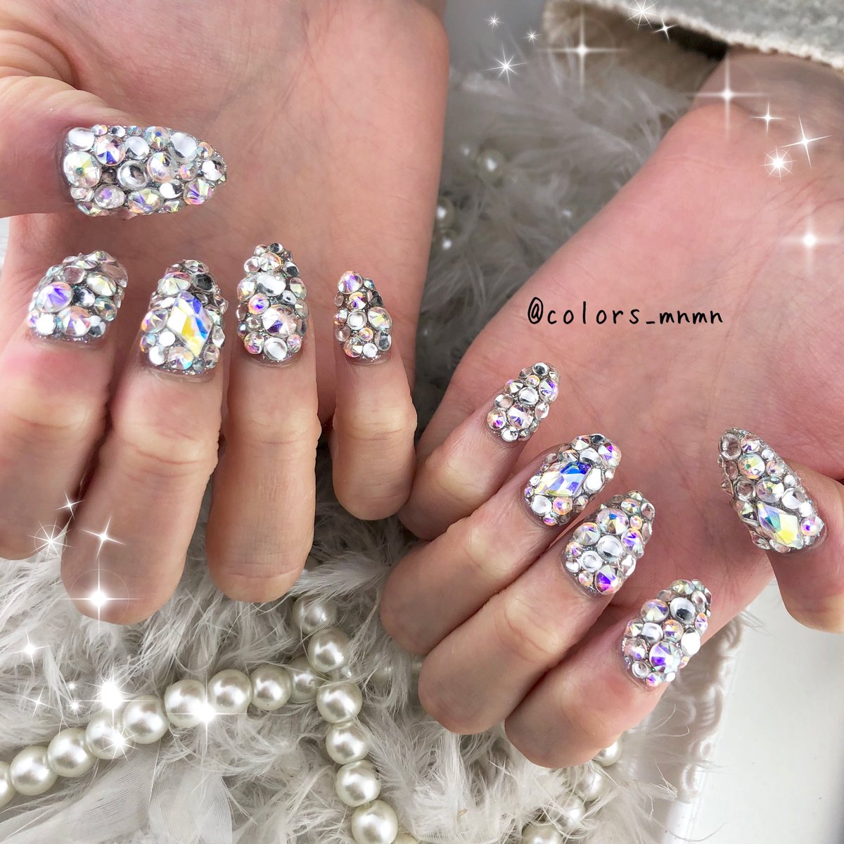 ♡オーダーネイル♡ストーン埋め尽くし×十字架×ハートネイル♡ピンク×黒