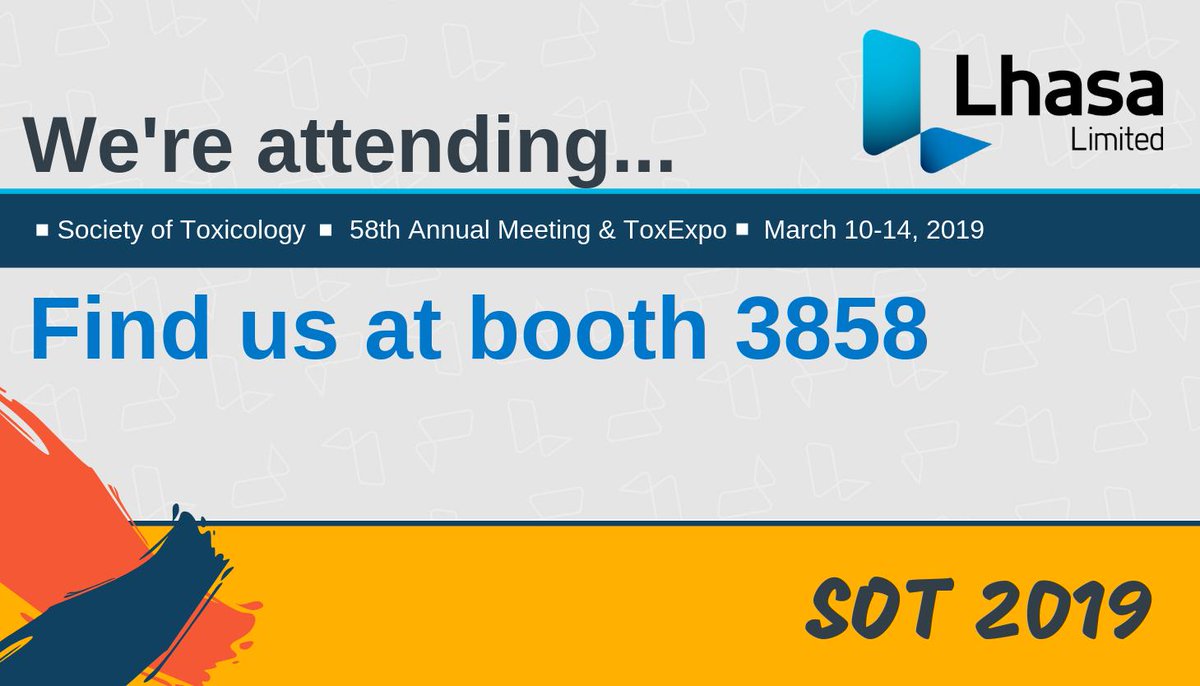LhasaLimited's tweet photo. Attending the @SOToxicology next week? Say "Hi" to our team at booth 3858. We also have posters and presentations scheduled; find out more on our website: https://t.co/fPpUYdc2N5 #Toxicology #InSilico #ComputationalTox #PredictionSoftware #SOT #ToxExpo #DrugDiscovery #2019SOT https://t.co/2dW9pPRwVC