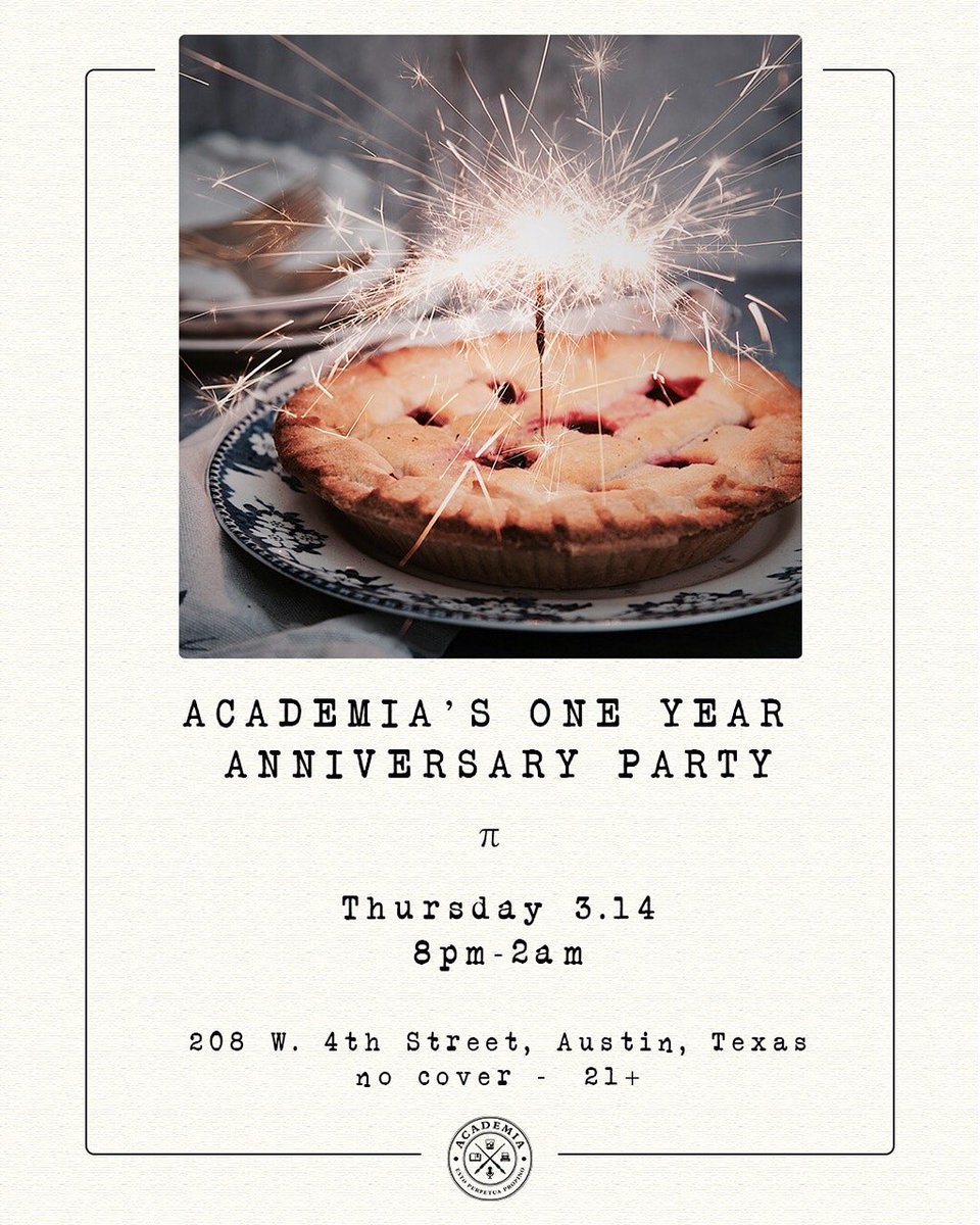AcademiaAustin's tweet photo. What are YOU doing for Pi Day? https://t.co/Dbm1YXoafO