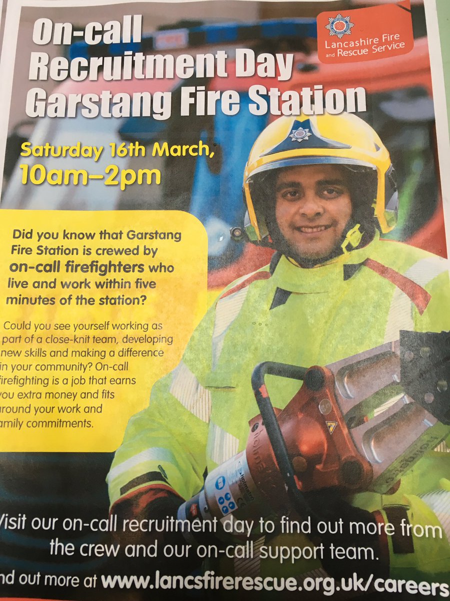 Live or work within 5 minutes of Garstang Fire Station? Then come down to our ‘On Call Firefighter’ Recruitment Day on Saturday 16th March 10am - 2pm to find out more about the role 💪🏻🚒 #serveyourcommunity #firefigher #oncall #LFRS