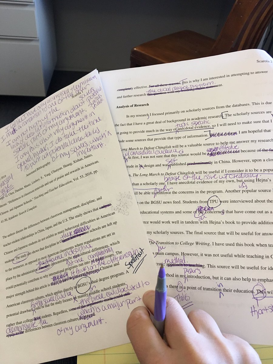 heyprofessor13's tweet photo. @BGSU_UWP Two of my #1120 classes gave me feedback yesterday on my annotated bibliography, but my own revision notes demonstrate that WE are always our own worst critics. #teachingthroughmodeling #bgwrites https://t.co/x1dWwyBu2q