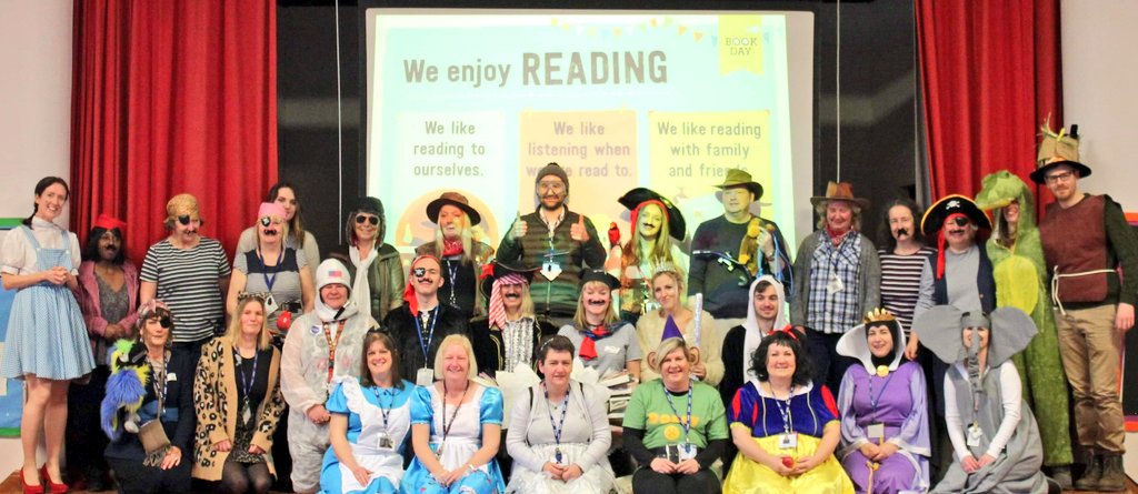 Happy World Book Day from the staff of Roundhill Primary School - fully embracing the spirit of the day.  #WBD2019 #SharingAStory  #BookWeek #Readingforlife #WorldBookDay2019