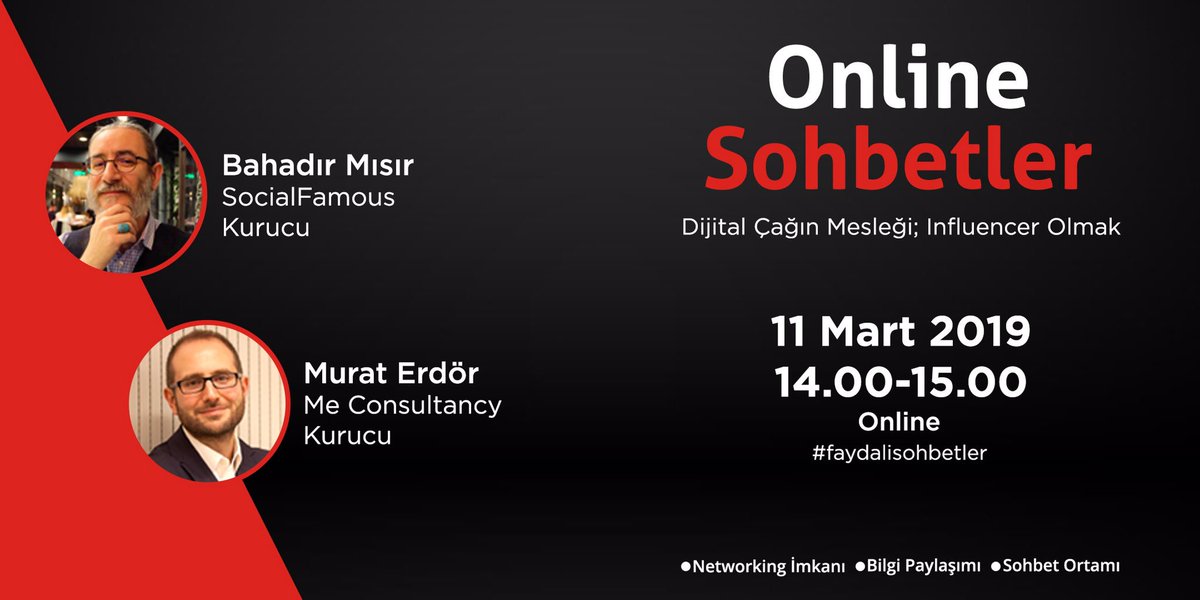 11 Mart günü Online Sohbetlerde Türkiye'nin en çok tercih edilen influencer marketing ajanslarından birisi olan SocialFamous'un kurucusu sevgili Bahadır Mısır ile influencer olmakla alakalı herşeyi konuşacağız. Rez: zoom.us/webinar/regist… <a href="/BahadirMISIR/">Akdora Bahadır Mısır</a> <a href="/social_famo_us/">socialfamo.us</a>