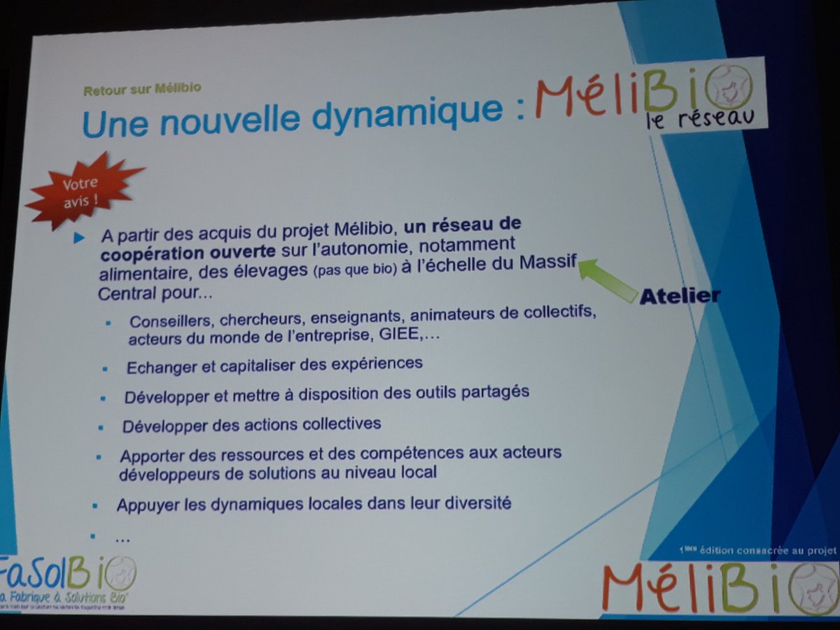 VThenard's tweet photo. #ClermontFerrand restitution projet #Melibio
Vers un réseau de partenaires sur #AgricultureBiologique #Elevage #MassifCentral #TransitionAgroecologique #3Perf #Climat #Food avec @Inra_Tlse @ITABinstitut  et #PoleBioMassifCentral présentation des outils #CAPFLOR et #LAURACLE https://t.co/rziKthvLAk