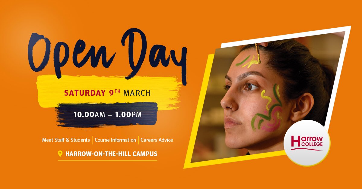 harrowonline's tweet photo. DONβT MISS β THIS SATURDAY! #Harrow College #OpenDay - Sat 9th Feb (10am - 1pm)! Visit the equal best ranked college in West London for 16-18 year old and secure your #college place at @HarrowCollege for Sept 2019 (free parking) #Harrow #JoinHarrow https://t.co/siylNruIHc https://t.co/OGOBcpxBFW
