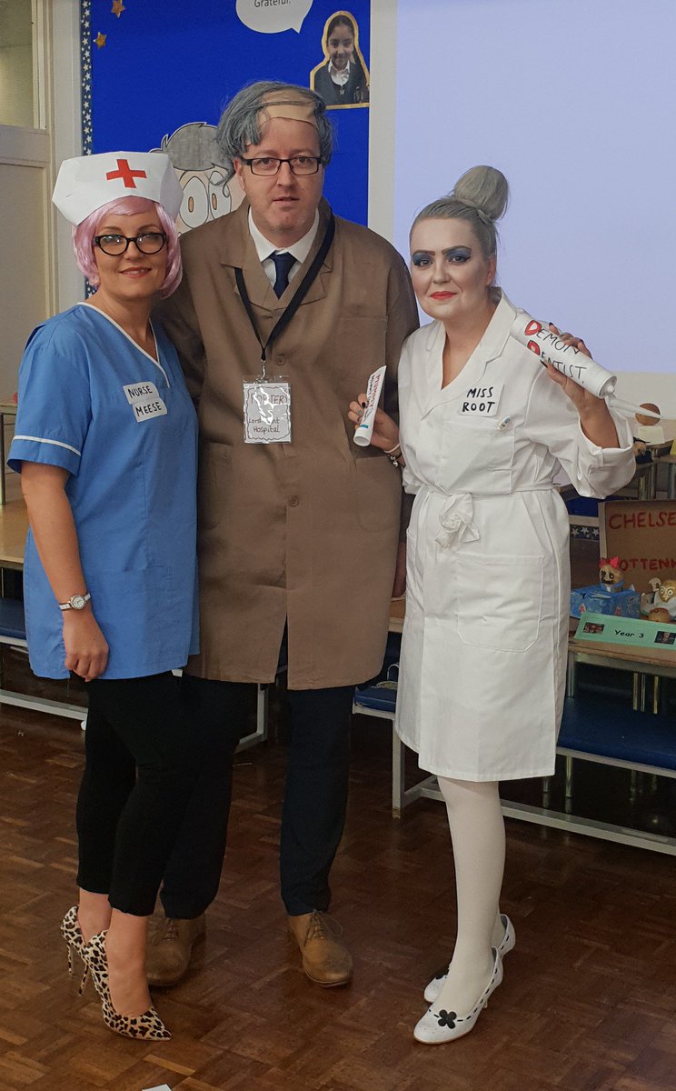 StPaulsBolton's tweet photo. A @davidwalliams themed SLT for @WorldBookDayUK 💉💊🛒#demondentist #midnightgang #missroot #nursemeese #porter #welovebooks https://t.co/GWs4DL22pl