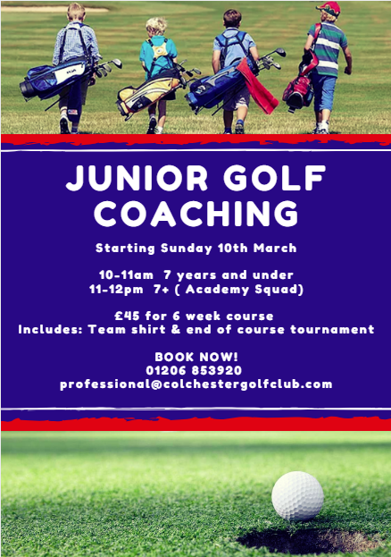 CGCPROS's tweet photo. CALLING ALL JUNIORS! 
Junior coaching course starting this Sunday... still chance to book a slot!
Gain new skills, have fun and make new friends at Colchester Golf Club! https://t.co/GbZXDnBwzr