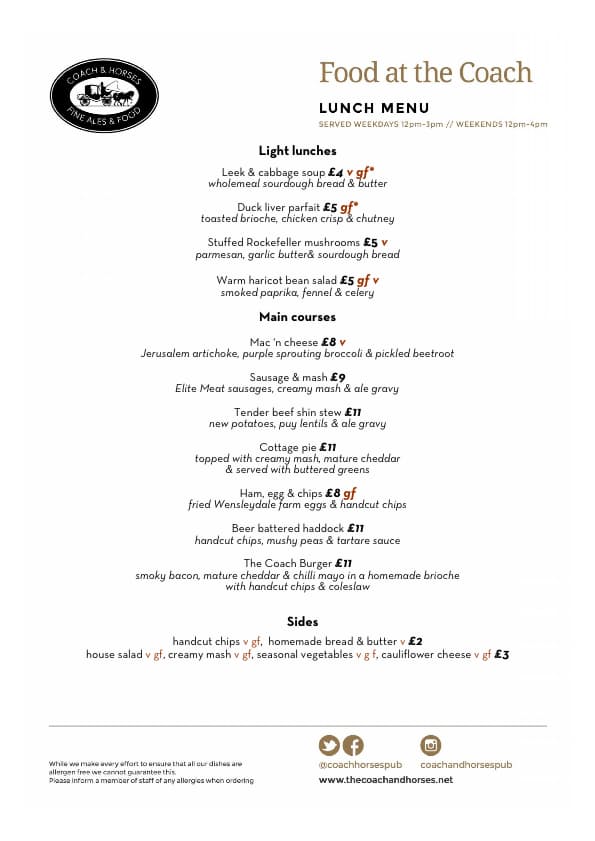 Today's lunch menu, available 12-3pm