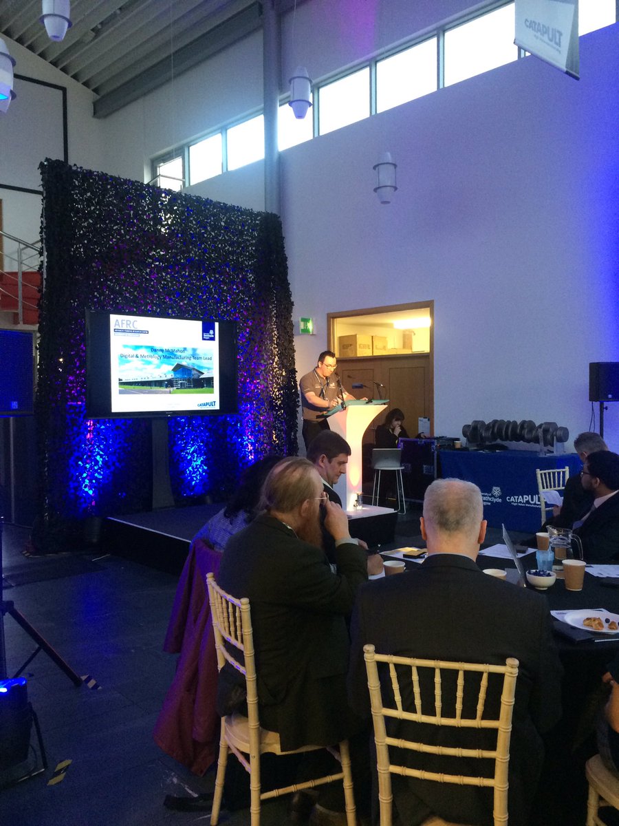 AFRCStrathclyde's tweet photo. Fantastic turnout for today’s Value of the Digital Twin event today. First up, a welcome address from our Digital Manufacturing Team Lead, Danny McMahon then an AFRC overview &amp; future vision @Fettercairn1824 https://t.co/f66BBpYpMB