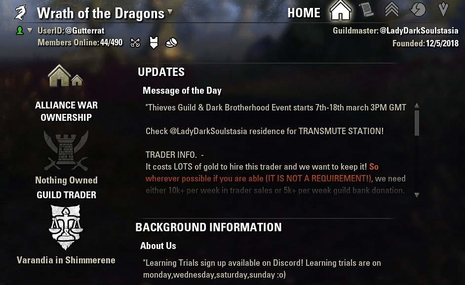 Gutterrat_'s tweet photo. Wrath of the dragons are looking for active players. If you want an invite feel free to contact either myself or our guild master. We are  mainly a social guild, however we do run trials as well.
#ESOFAM #ESO #pceu https://t.co/2uYg6l6Udf https://t.co/c9wZoWknYi