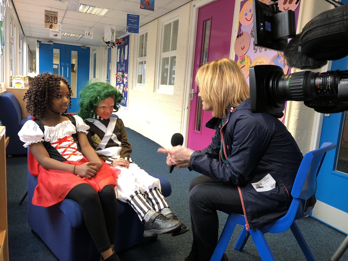 primetime_media's tweet photo. It’s #WorldBookDay2019 today and @katieoscroftitv is at @HartleyBrookPri tune into @itvcalendar to watch her report #fancydress #books #learning https://t.co/VrWkuvsK6S