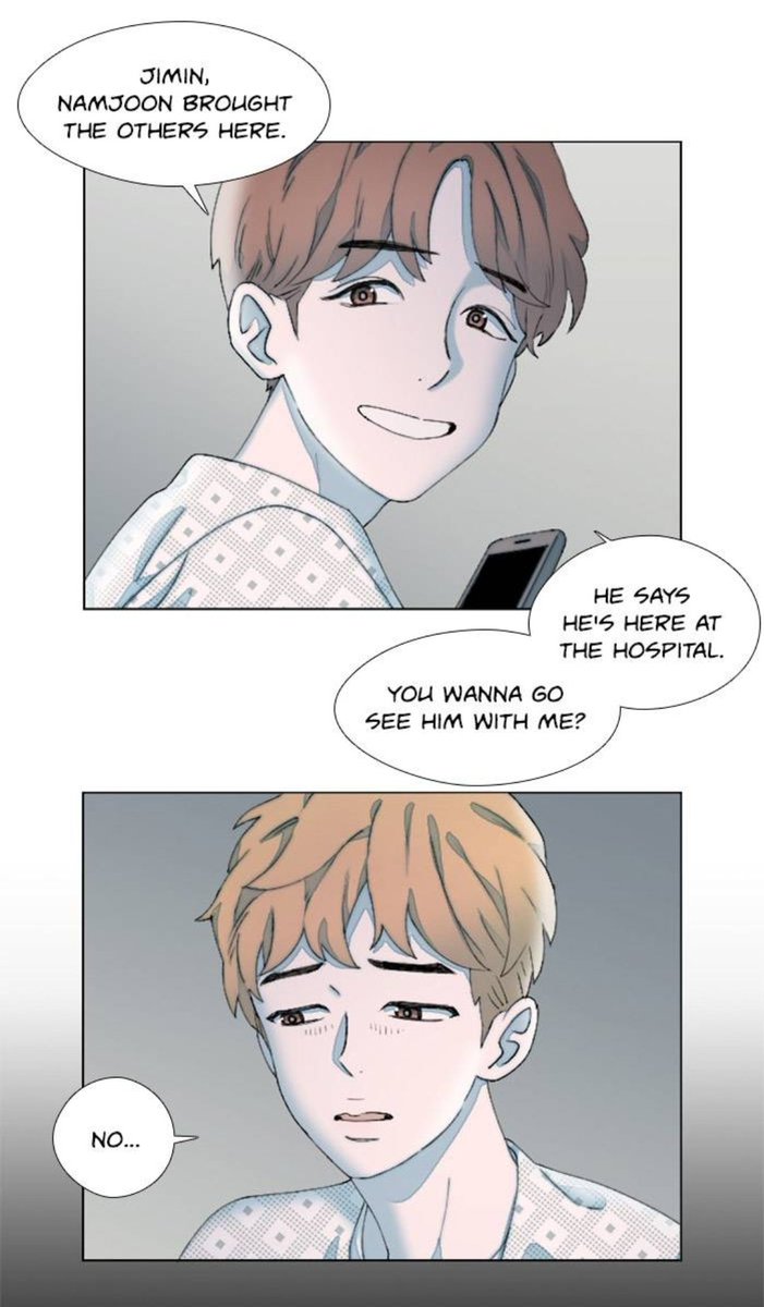 saninIove's tweet photo. WEBTOON RELATED:
This scene makes so much sense now. Jimin didn't go to see the boys with Hoseok cause he was worried the boys would worry about him. This is why we see him running alone AND with them. He's imagining them. He misses them.
#SAVE_ME_EP9 https://t.co/0EUjTn0P4K